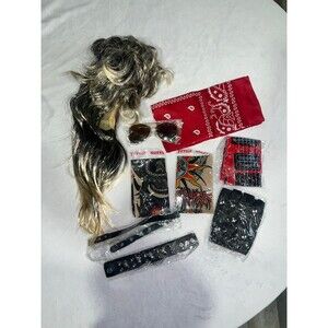 80’s mullet hair rocker costume with blow up guitar